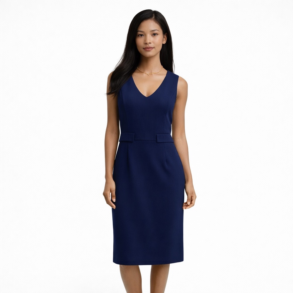 ANN TAYLOR Factory Navy Blue Sleeveless V-Neck Sheath Dress Size 10 NWT